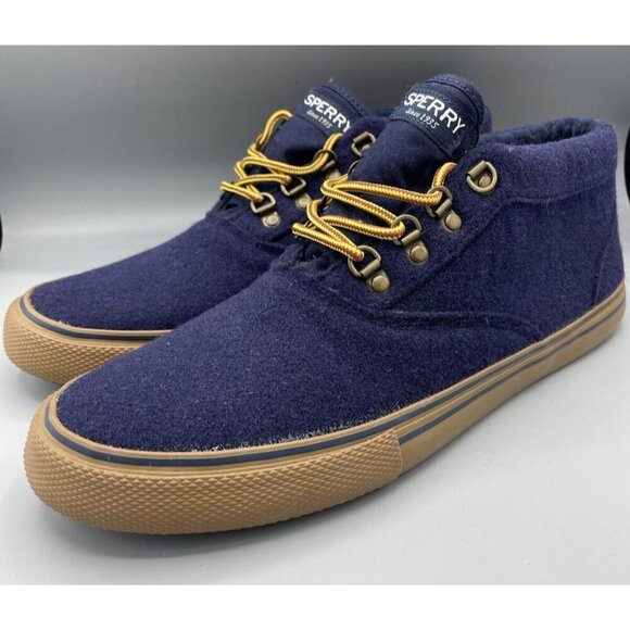 Sperry Mens Blue Wool Ankle Boots Lace Up Size 11.5 Casual Winter Warm - Picture 1 of 8